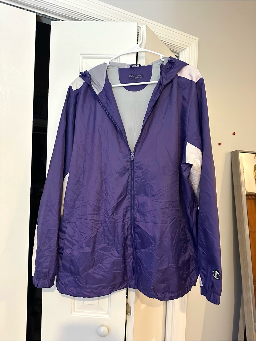 Champion Purple Hooded Windbreaker with White Accents